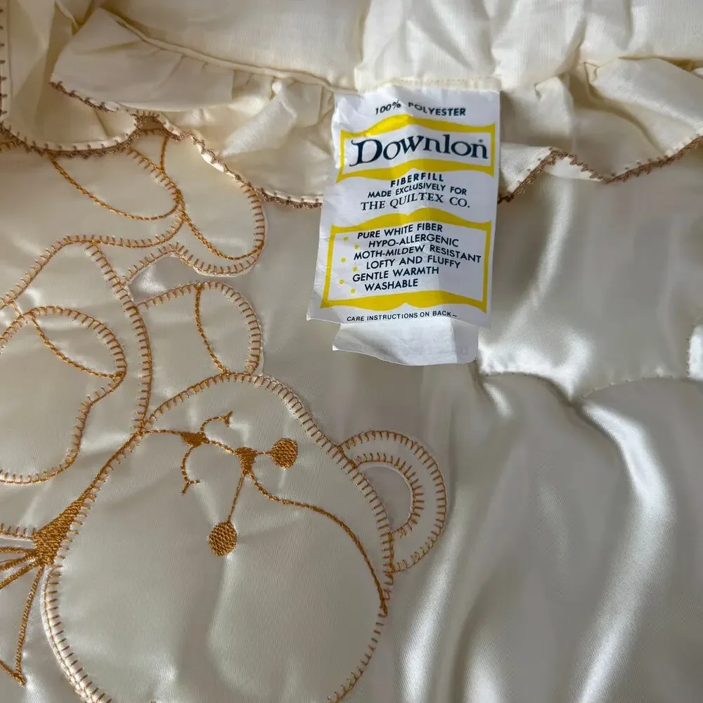 Vintage 1960s The Quiltex Co Satin Baby Crib Comforter Teddy Bear Ruffle 34x42